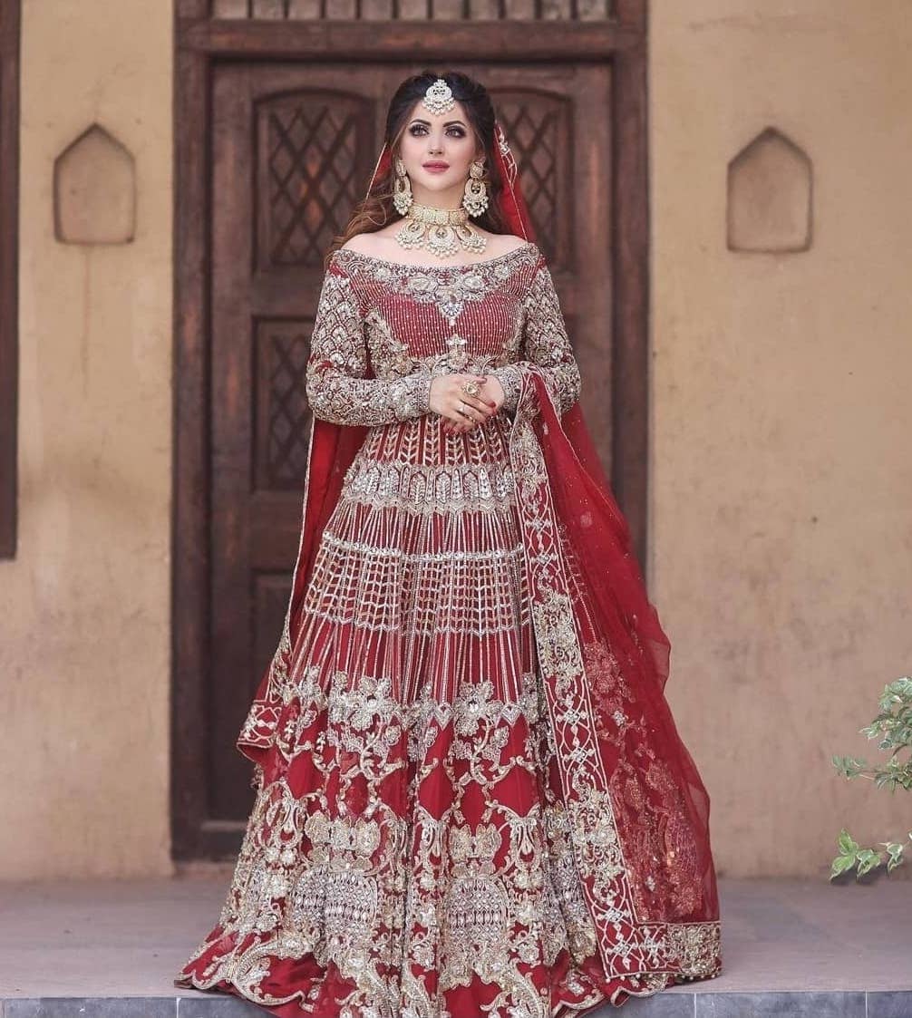 Red with Silver Pakistani Bridal Lehenga
