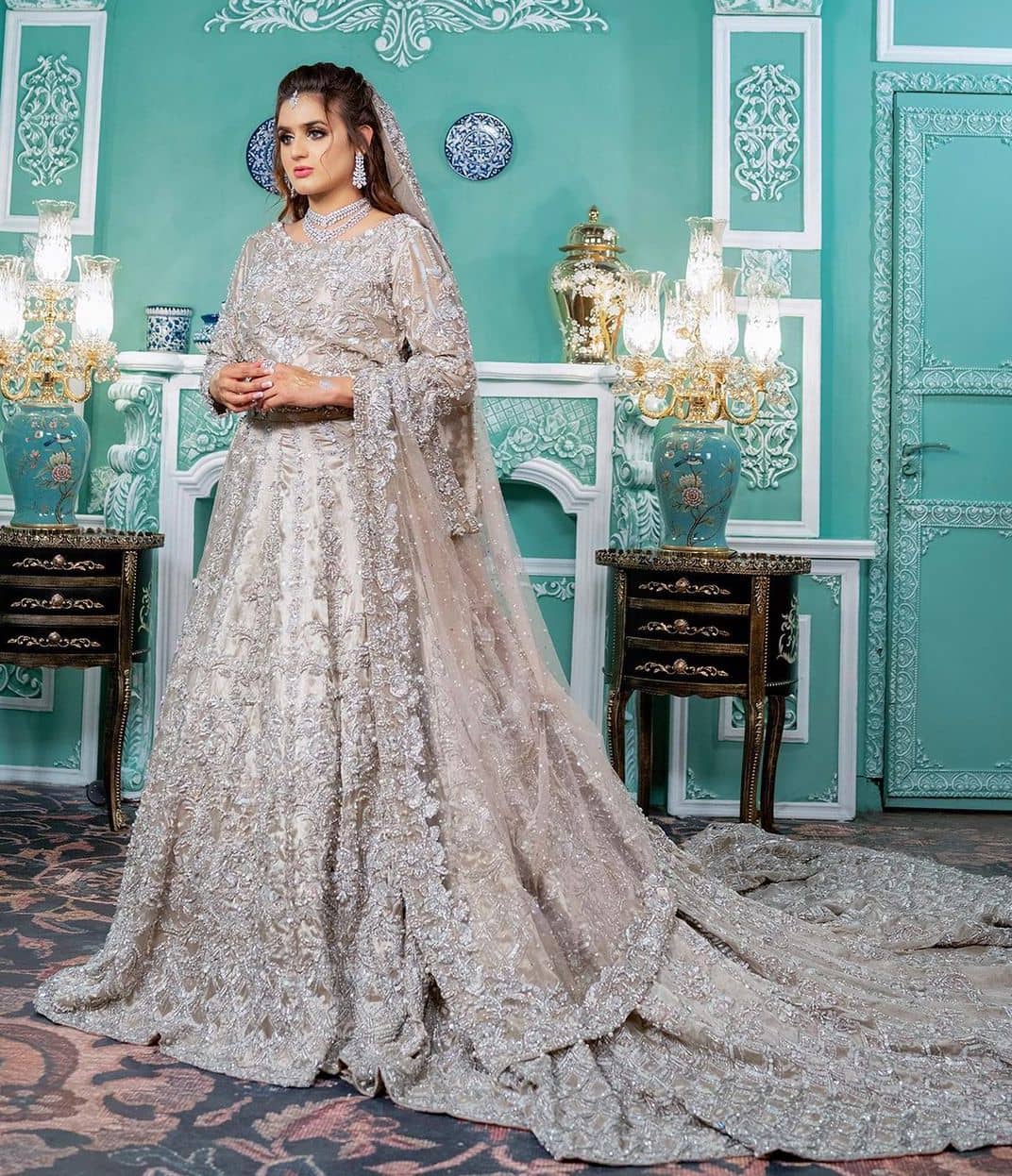 Dull Grey Glamour - Pakistani Bridal Lehenga