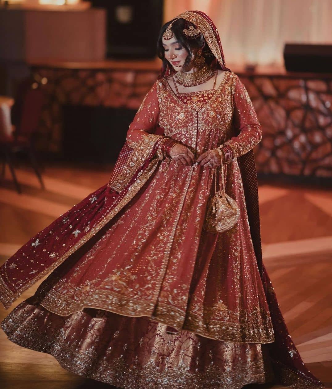 Rust and Gold Pakistani Bridal Lehenga