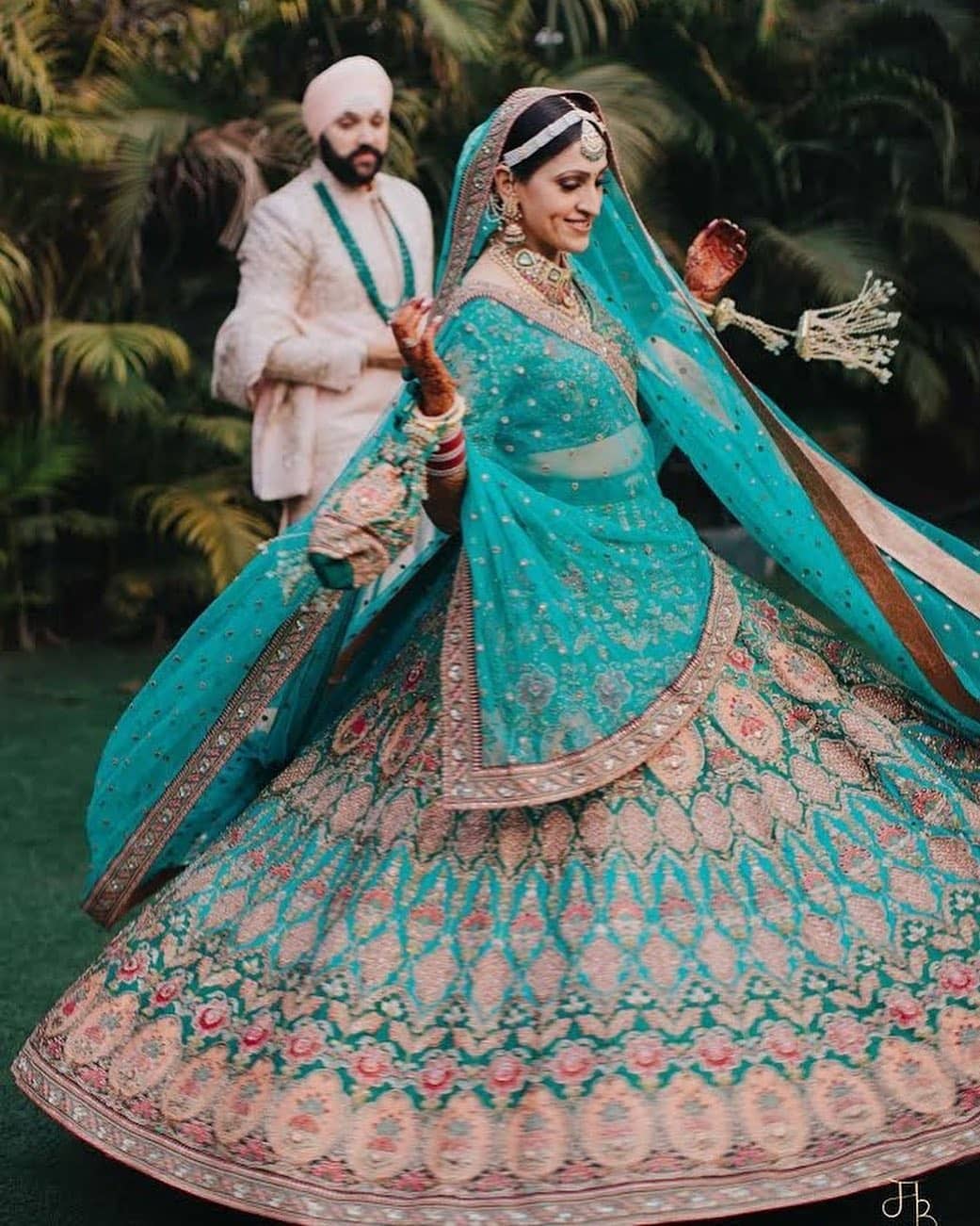 Turquoise Bridal Lehenga with Colors
