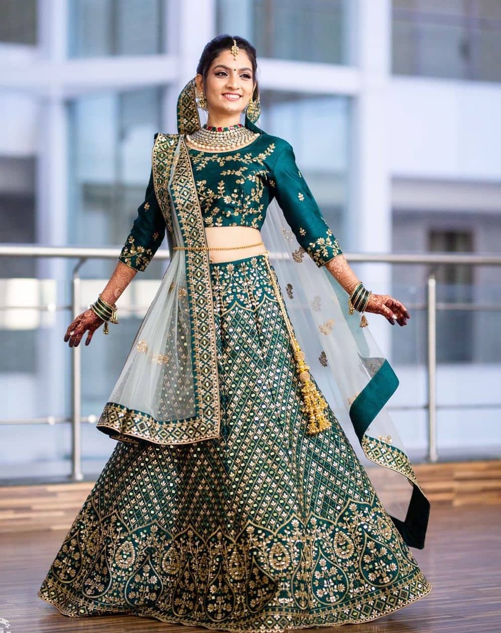 Designer Festive NAK5111 Bridal Rama Green Peach Net Silk Lehenga Choli