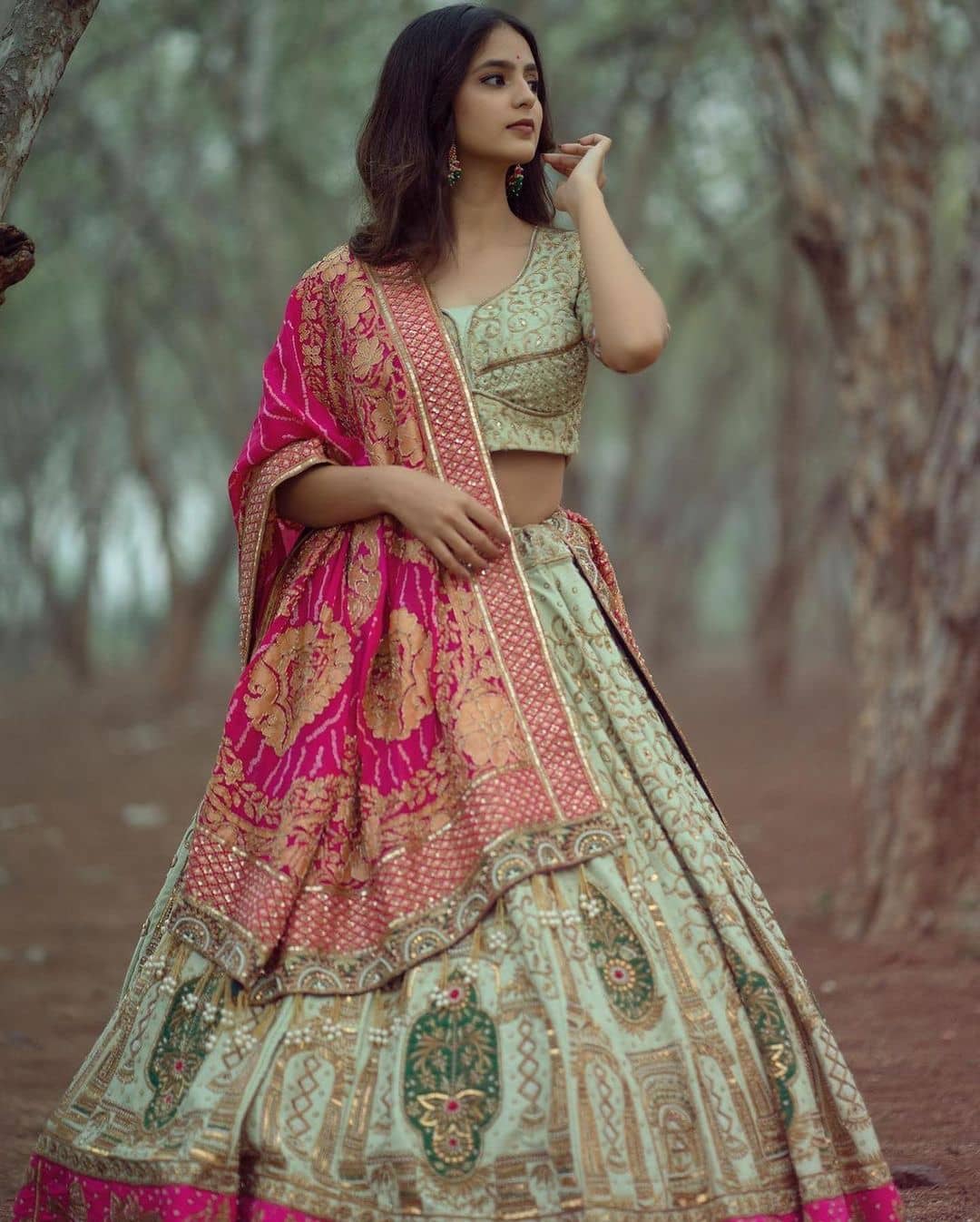 Buy Rani Pink and Peacock Green Designer Lehenga Choli Online - LLCV01244 |  Andaaz Fashion
