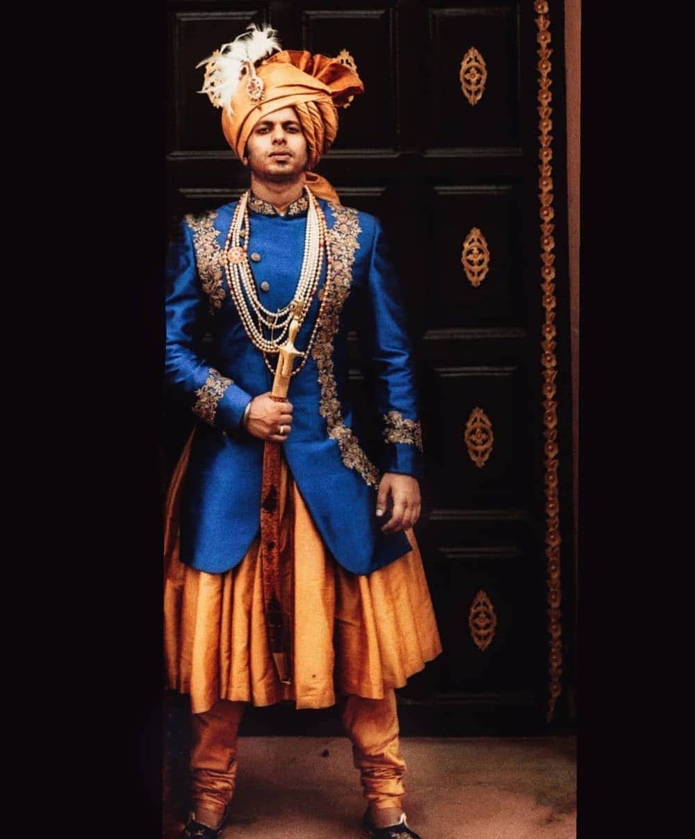 Maharaja Style Off-beat Blue Sherwani