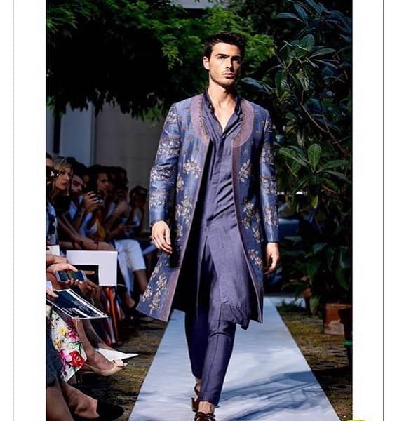 Slate Blue Sherwani Look with Ornate Jacket