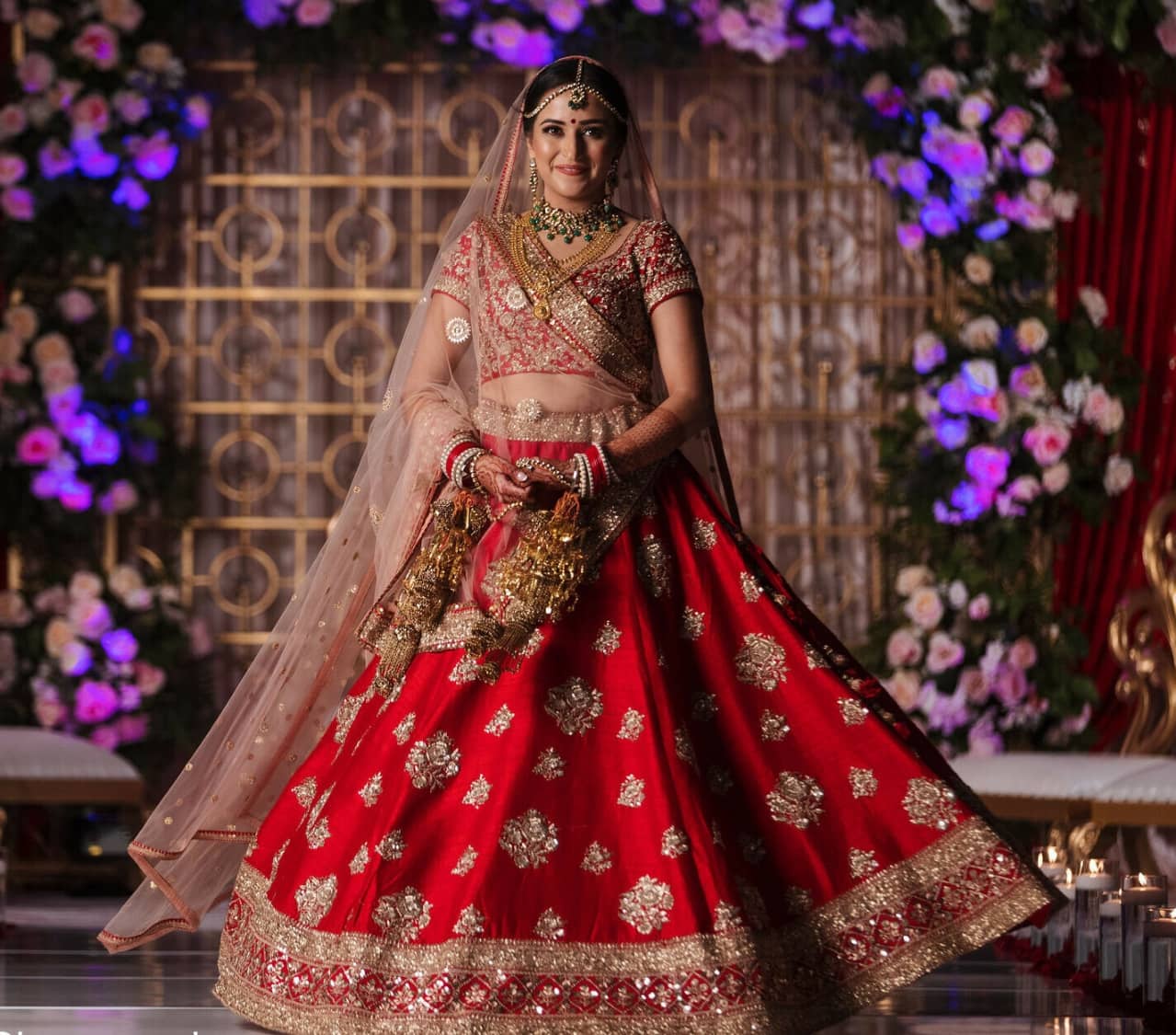 Indian Bride in USA wearing Silk Lehenga 