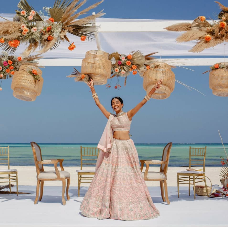 Indian Bride wearing pink lehenga