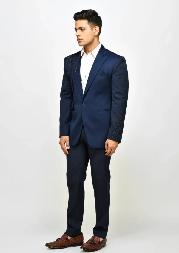 Dark Blue Embroidered Suit Set with white shirt - GetEthnic