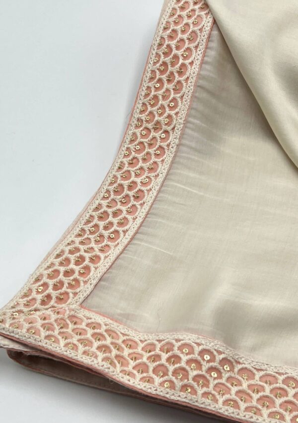 Champagne Shawl with Tea Rose Fishscale Embroidery Border - GetEthnic