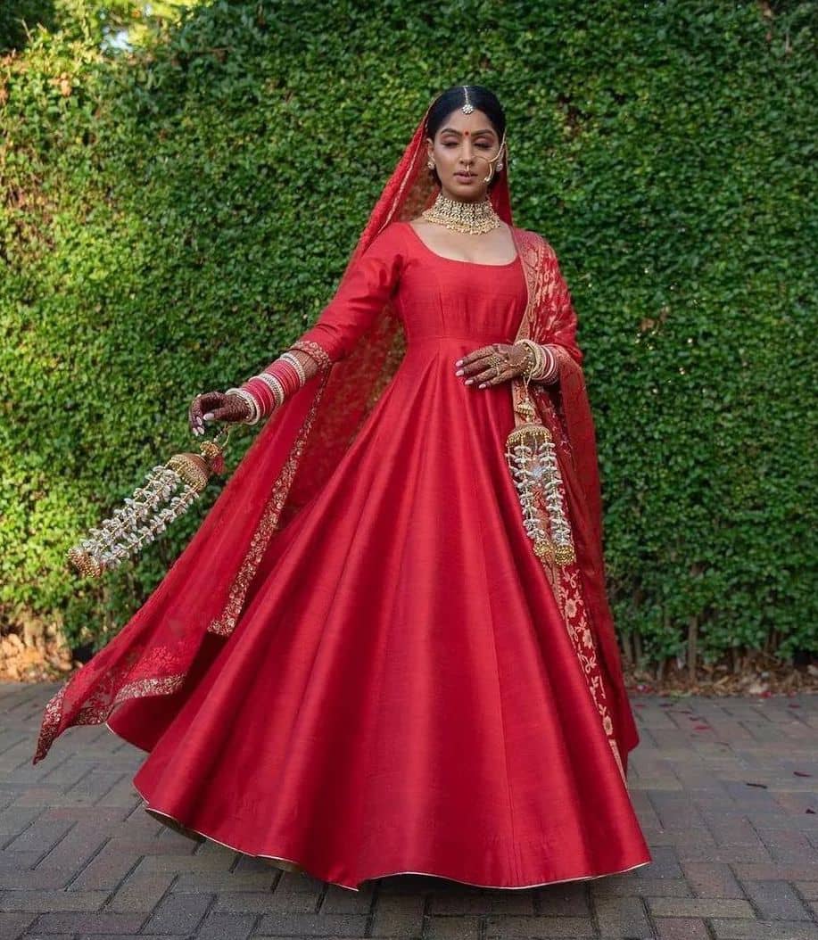 Red Silk Lehenga Dress with Double Dupatta Style