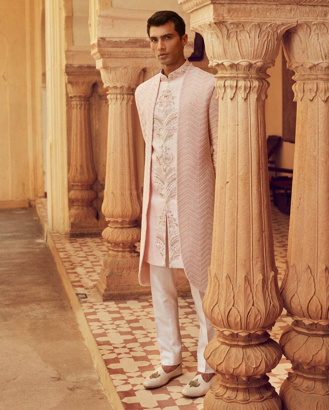 The Contemporary Pink Sherwani - Front open