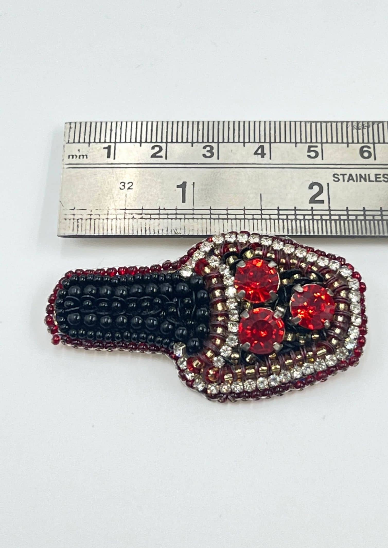 Black Beads and Red Stone Brooch - GetEthnic