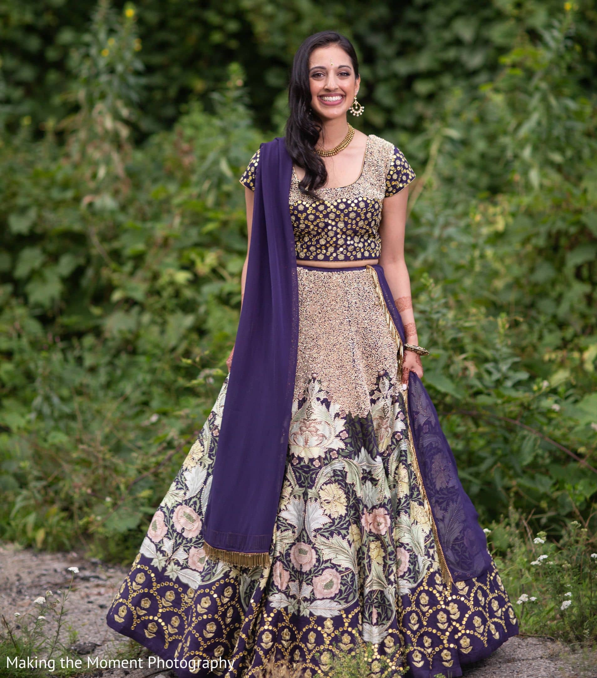 Blue and Gold Floral Reception Lehenga