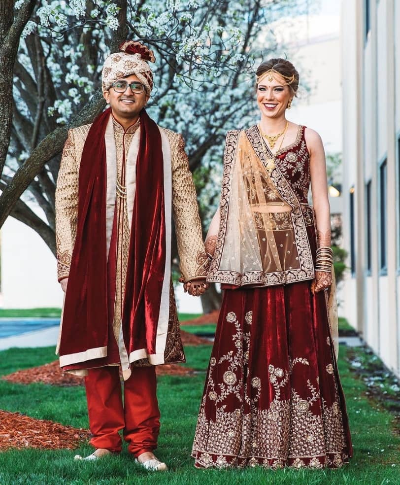 Maroon Velvet Indian Bridal Lehenga