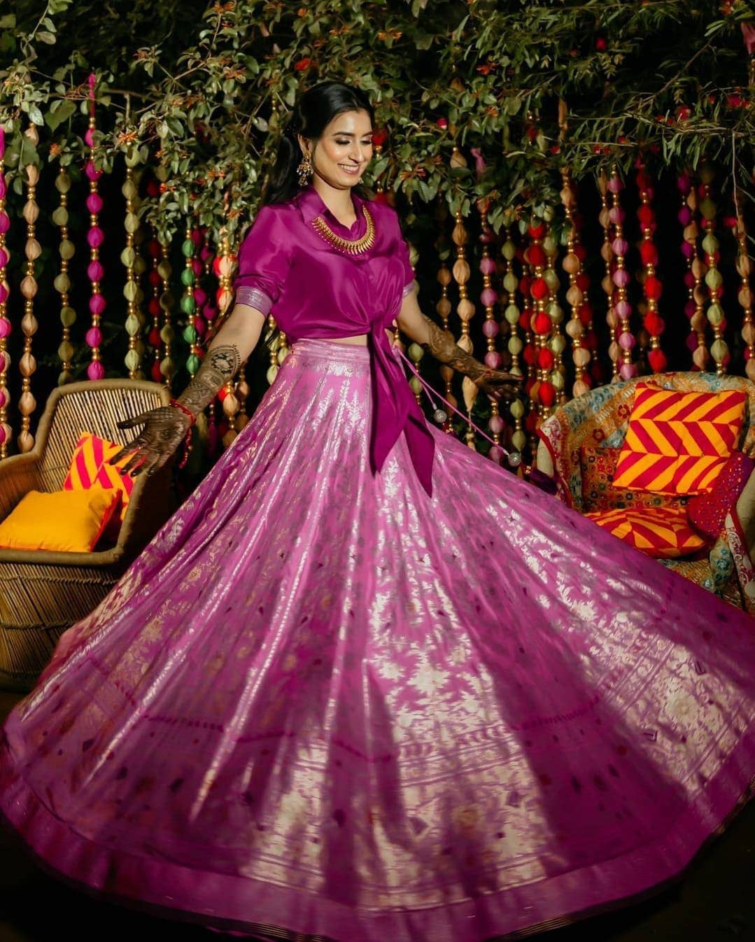 Buy Mishru Purple Dupatta Embroidered Lehenga Set Online | Aza Fashions