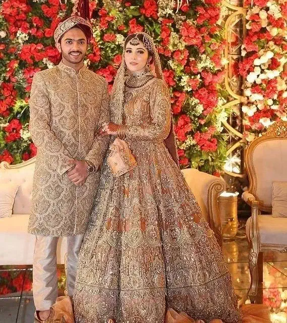 Elegant Lemonde Pink Colored Pakistani Bridal Dress In Premium Organza –  Aminas Collection